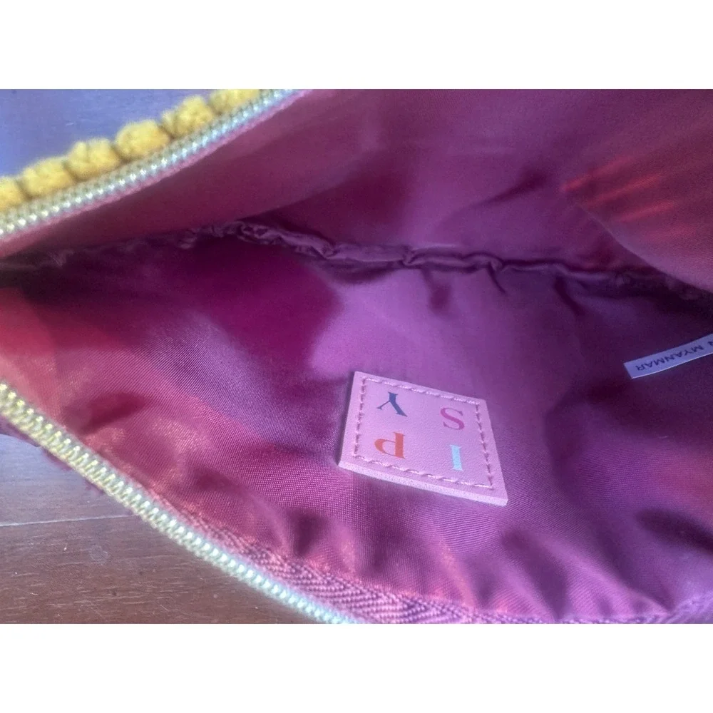 IPsy Yellow Purple Makeup Bag Corduroy WALLET GIRLS POUCH zip Zipper Cash GLAM